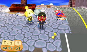 鬼のお面を付けた